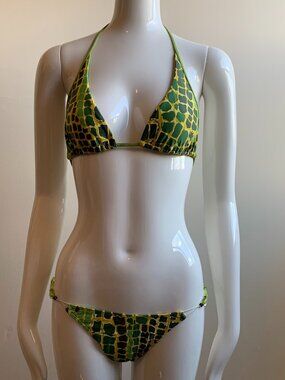 Sauvage california green crocodile print triangle top luxury bikini